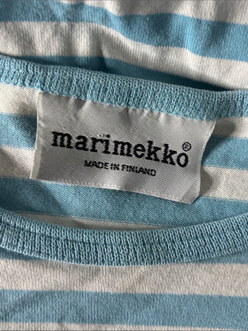 Marimekko Finland Light Blue and White Striped Cotton Tee Dress - Picture 6 of 6